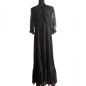 MKa1 Black Pleated Maxi Dress W/Sheer Chiffon Overlay- Size 12